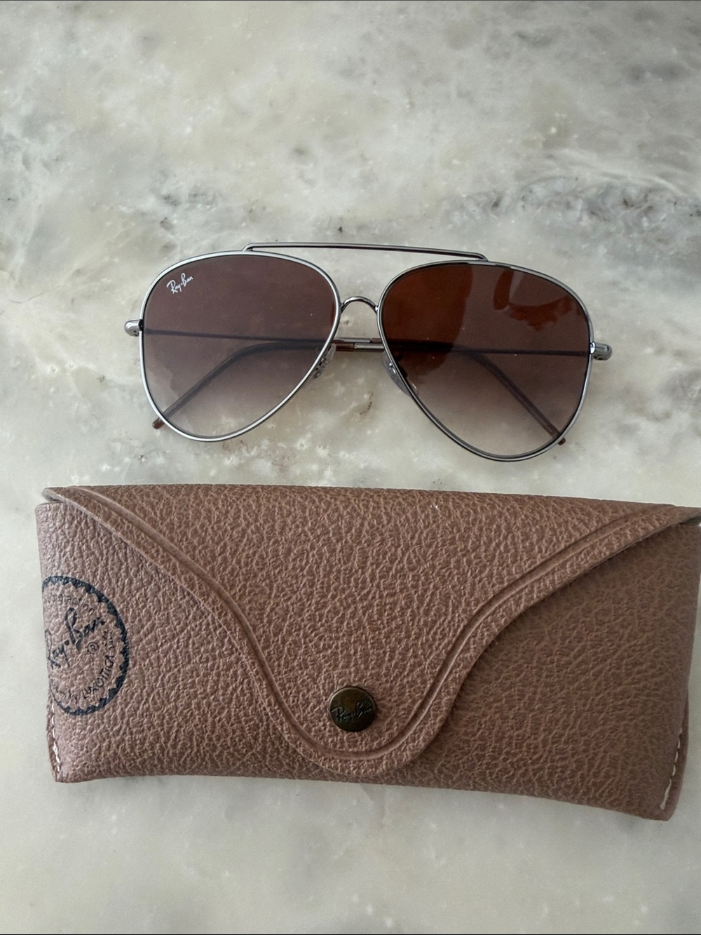 Ray-Ban Men’s Aviator Sunglasses in Brown Lenses with Silver Frame